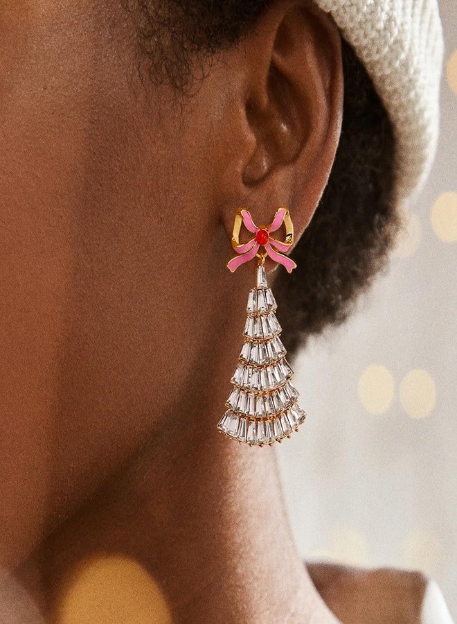 HolidayQbee Christmas Tree Earrings for Women Delicate Bow Christmas Bow Earrings Dangle Hypoallergenic Cubic Zircon Drop Earrings for Holiday New Year Party Jewelry Gift - Image 2